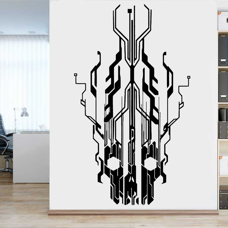 Tech Office Wall Decor - Chip Circuit Tech Skull Vinyl Wall