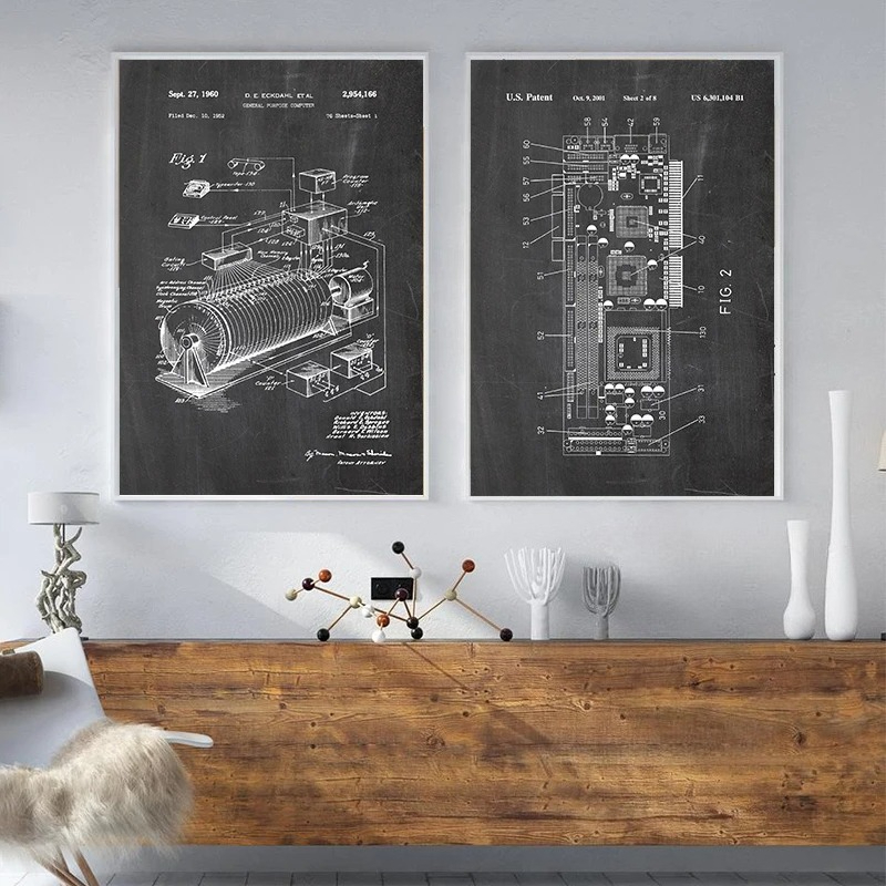 6Pcs Vintage Computer Patent W - огляд і ціна Tech Office Wall Decor