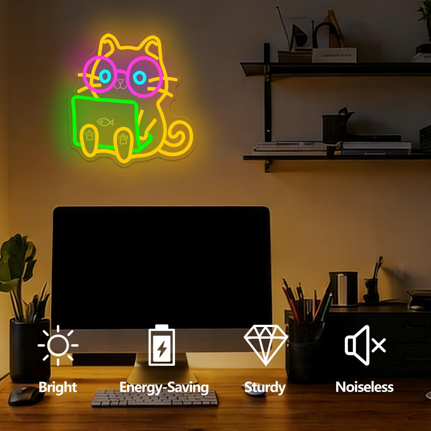 Cat Laptop Neon Sign USB Dimma - огляд і ціна Tech Office Wall Decor