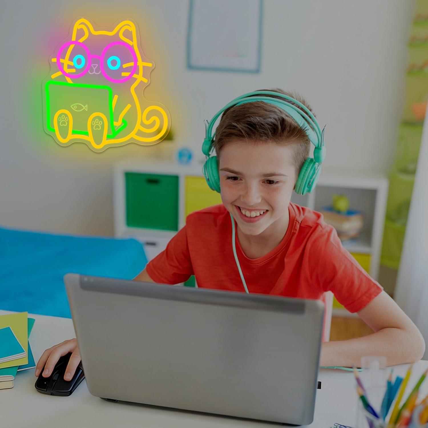 Cat Laptop Neon Sign USB Dimma - огляд і ціна Tech Office Wall Decor