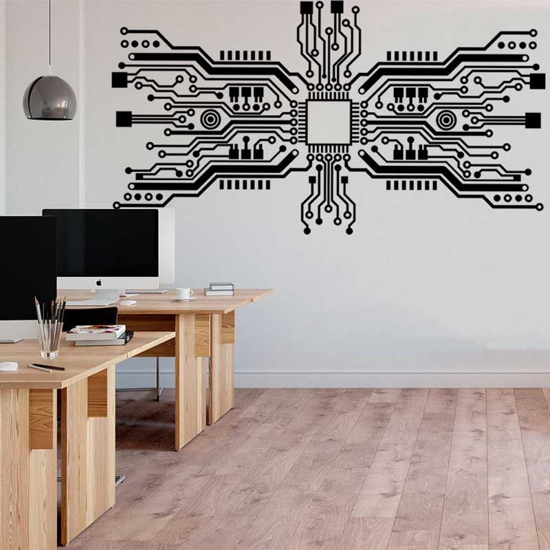 Circuit Board Chip Wall Sticke - огляд і ціна Tech Office Wall Decor