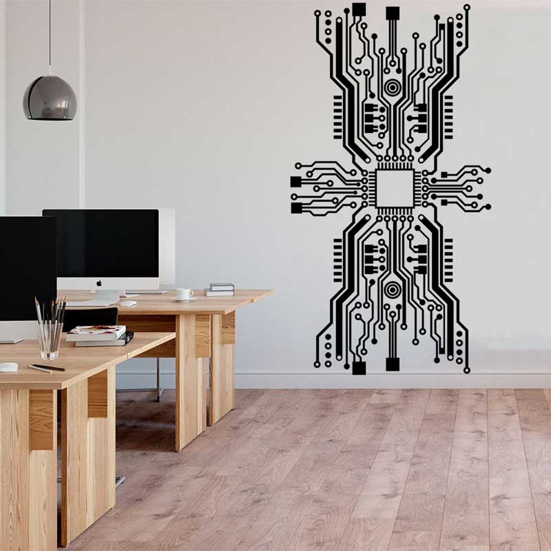 Circuit Board Chip Wall Sticke - огляд і ціна Tech Office Wall Decor